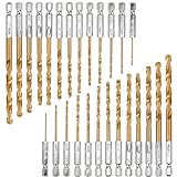 ANBOO Titan Bohrerset, 26 teiliges 1,5-6,5 mm Sechskantschaft Schnellbohrkronen, Schnellarbeitsstahl Titan-beschichteter HSS Bohrersatz, Schnellwechsel, 1/4 'Sechskantschaft