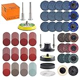 Tshya 270 Stück Schleifscheiben 50mm Klett für Bohrer und Schleifmaschinen mit 3mm und 6mm Schaftträgerplatte, inklusive 2 Zoll Roll Lock Schleifpapiers in 36-3000 Körnung