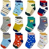 GRPSKCOS Rutschfeste Socken für Kleinkinder, 12 Paar, rutschfeste Kindersocken, niedliche Crew-Socken für 1–7 Jahre, Jungen, Mädchen, Kinder, #5 Tiger-Stil, 3-5 Jahre