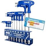 S&R Innensechskantschlüssel Satz HX, S2 Hochleistungsstahl, T-Griff, Kugelkopf, zuverlässiger Korrosionsschutz, Werkzeughalter aus Metall, 10-tlg 2 mm - 10 mm, Sechskant Schlüssel Set Metrisch
