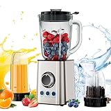 Biolomix 3-in-1-Mixer und Smoothie-Maker 1300-W-Standmixer mit 1,5-l-Glasbehälter 3 Geschwindigkeitsstufen Inklusive 800-ml- und 600-ml-Bechern Geeignet für Eiswürfel, Obst, Gemüse und Nüsse.