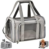 TOFFCAEA Transporttasche für Katze Hund, Hundetransportbox, Faltbare Katzentransportbox, tragbar, 5kg Katzen Hunde Tragebox, für mittelgroße Hunde, Katze (M, Grau) L 43 x B 28 x H 28 cm
