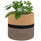 Tenn Well 30 cm Indoor-Topf für Pflanzen mit Einsatz, Baumwolle gewebter Aufbewahrungskorb große Blumentöpfe für Zimmerpflanzen, Blumentopf, Wäsche-Organizer und Heimdekoration (Schwarz und Braun)