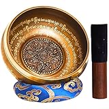 XL Klangschale aus Nepal – ebook - kunstvoll verziert - Tibetisches Set für Meditation – Yoga – Schule & Kita – Loktapapier Geschenkbox