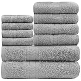 GC GAVENO CAVAILIA Weiche Handtücher – 10-teiliges Badezimmer-Handtücher-Set – Premium-Qualität, wasserabsorbierendes Handtuch, 4 Gesicht, 4 Hand, 2 Badetuch, 450 g/m² waschbares Handtuch-Set, Silber