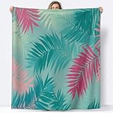 Tropische Palmblätter Kuscheldecke Flauschige Couch Decke 130 x 150 cm Grün Fleecedecke, Warmer Tagesdecke - Leichte Decken für Sofa Bett, Winter Weiche Decke Für Kinder Erwachsene