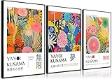 YAYOI Kusama Leinwand Wanddekoration, 3 Stück Abstrakte Botanische Japanische Kunst für Wanddekor, Klassische Tokio Fotos, Ästhetische Schilder für Badezimmer, Küche, Galerie, Wohnzimmer