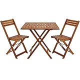 Casaria® Balkon Set 2 Personen Wetterfest Vormontiert 3-TLG Holz Klappbar 160kg Belastbarkeit Akazie Balkon Garten Balkonset Gartenmöbel Platzsparend