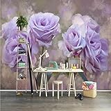 XLMING Minimalistisch Dreidimensional Lila Blumen Kunst 3D Tapete Hochwertige Strukturierte Seide Wohnzimmer Sofa Schlafzimmer Esszimmer Home Dekoration-300cm×210cm