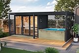 CHILLROI Saunahaus XL mit Anbaudach und Minipool Außensauna inkl. Ofen u. Saunasteinen