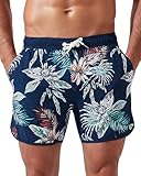 Arcweg Badehose für Herren Vintage Retro 2 in 1 Badeshorts Kurzen Boardshorts Schnelltrocknend mit Kompression und Verstellbarem Tunnelzug Blume Gras L（EU