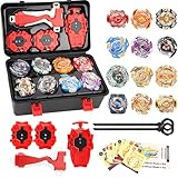 Burst Turbo Blade Kreisel Set, 12 In 1 Kampfkreisel Set, 4D Bey Metal Fusion Kreisel Se-t mit 3 Burst Launcher＆Aufbewahrungsbox, Bur-st Krei-sel Battle Se-t für Kinder Geburtstag/Weihnachten Geschenk
