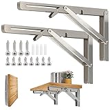 Klappkonsole Schwerlast 400mm, 2 Stück Edelstahl Klappkonsolen, Klappkonsole Tisch Klappregalhalterungen Belastbar 150kg für Küche, Garage