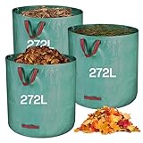 Zanfqvo Gartenabfallsack Stabil 3 x 272L - Gartensack Laubsack mit Griffen - Grünschnittsäcke Faltbar robust aus Polypropylen-Gewebe 150GSM - Rasenschnitt für Gartenabfälle Grünschnitt Laubabfall