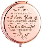 Roségoldener Taschenspiegel für Ehefrau, Ehefrau, Geburtstagsgeschenke vom Ehemann, romantischer Taschenspiegel für Frauen
