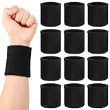 Partideal 12 Stück Schweißbänder Handgelenk,Schwarz Fitness Arm Schweißband 8 * 8cm Elastische Schweißbänder Sport Wristbands für Tennis Basketball Fußball Laufen
