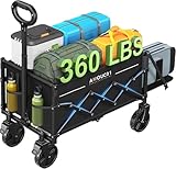 AMADA HOMEFURNISHING Bollerwagen faltbar, klappbarer Bollerwagen mit Maximalbelastung 163kg & Speicherung, Faltbarer Handwagen 90L mit 2 Getränkehaltern für Outdoor, Lebensmittel, Garten & Cam