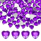 M METERXITY 200-Stück Herz-Strasssteine, 12mm Acryl Herz-Strasssteine Aufkleber Für Basteln/Malen/Schmuck, Flache Plastiksteine Aufkleber [Dunkelviolett]