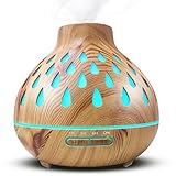 Aroma-Diffusor mit ätherischen Ölen, 3D-Flamme, Ultra-leises Umgebungs-Nachtlicht für Heimbürozimmer, wasserlose automatische Abschaltung mit Timer, weiß, fernsteuerbar (500ML-Light)