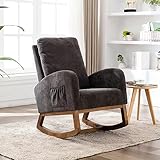 FEEOHOME Schaukelstuhl für Babys, Schaukelstuhl mit Armlehnen und Beinen aus Massivholz, Freizeitstuhl mit Seitentaschen, Stillsessel für Schlafzimmer, Wohnzimmer, Beige, Samt