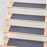 MBIGM 15er Set Stufenmatten 20 cm X 65 cm Treppenteppich Selbstklebend Sicherheit Stufenteppich für Kinder, Älteste und Haustiere, Grau