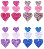 LOREMOW 4 Paar rosa Herz-Ohrringe für Frauen, baumelnde, heiße rosa Ohrringe, leicht, Liebesherz, Statement, geometrische Ohrringe, niedliche Ohrringe