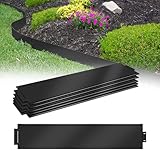 XMTECH 10m Rasenkante Metall Verzinkt Beetumrandung, 15cm Höhe Beeteinfassung Rasenbleche Mähkante Palisade, 10 Stück 100cm x 15cm (L x H) Rasenkante Verzinkt, Schwarz