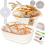 WILLONG Gärkörbchen für Brot, Gärkorb Set 25 cm Runde und 23cm Gärkorb Brot Oval, Sauerteig Starter Set und Komplettes Brot Backen Zubehör, Brotbackzubehör für Gärkörbchen zum Backen