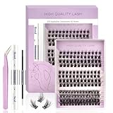 152 Pcs DIY Wimpern Extensions Set 0.07D Wimpern Einzeln Individuelle Falsche Wimpern Cluster mit Wimpernkleber und Pinzette für Anfänger (152P-D6+D8+D7)