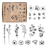 Stempel Blumen, 22 Stück Stempel Holz, Holzstempel Stempelset, Gummi Stempelset zum Basteln Stempel aus Holz und Gummi Blumen Dekorativer Montierte Stempel Pflanzen Stempel