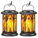 BUCASA Solarlampen für Außen Hängend, 2 Stück Vintage Solar Laternen für Draußen Fackeln, Solarleuchten für Außen mit Realistischen Flammeneffekt, Solarlaterne Balkon Tisch Garten Halloween Deko