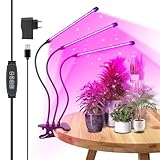 RIGIDON Pflanzenstrahler Innen mit Clip, 3 Köpfe 60 Leds 460 nm-470 nm 620 nm-630 nm Pflanzenlampe für Zimmerpflanzen, 3 Modi, Zeitschaltuhr Pflanzenlicht, Tageslichtlampe Wachstumslampe Blumen Lampe