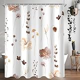 Lerores Duschvorhang 180x200 cm Braun Blume,Beschwerter Saum Antischimmel,Wasserabweisend, Waschbar Polyester Badevorhänge mit 12 Ösen und Duschvorhangringe für Badezimmer,Badewanne