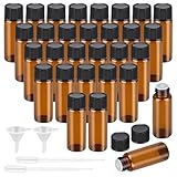 RVLZKCPG 30 Stück Tropfflasche für Ätherische Öle, 5ml Mini Glasflaschen, Nachfüllbare Apothekerflasche, Kleine Braunglasflasche mit Tropfer und Trichtern für Ätherisches Öl, Massage
