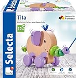 Selecta 52101 Tita, Nachzieh-Elefant, Schiebe-und Nachziehspielzeug aus Holz, 14 cm