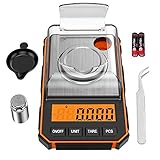 ORIA Feinwaage 0,001g, Digitale Milligramm Waage 50g / 0,001g, Digitale Taschenwaage mit LCD-Anzeige, Lab Digitale Waage, Tragbare Mini-Waage mit Wiegeschale, Kalibriergewichten und Pinzette - Orange