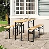 QUAHEAS Biertisch Klappbar 170x50x75/105 cm, Massivholz Tanne, Höhenverstellbar, für Garten, Terrasse, Balkon, Outdoor-Esstisch