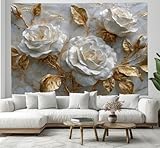 DACRWEKZ Tapisserie 70x100cm, Luxusblumen Wandteppich, Weiße Blüten und goldene Blätter Wandbehänge, geeignet für Wohnzimmer, Schlafzimmer und Wohnheimzimmer, Platin