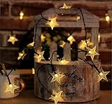 Quintrost Solar Sterne Lichterketten Außen, 6.5M 30 LED Weihnachten Sterne Lichterketten 8 Modi, Wasserdicht Solarlichterkette für Garten, Party, Terrasse Weihnachtesbeleuchtung Dekoration, Warmweiß