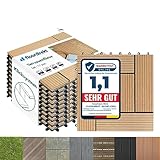 Floordirekt WPC Fliesen 30x30 cm, 1m² = 11 Terrassenfliesen, Klickfliesen, Balkonfliesen in Holzoptik - Bodenbelag für Balkon & Terrasse - wetterfest mit Drainagefunktion | Teak Classic
