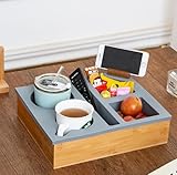 Couchbar Snackbox, Couchbar Organizer mit 3 Snackschalen, 2 Becherhaltern mit Handyhalter beistelltisch mit Holz Sofatablett für Sofa, Kino Deko, Couch Organizer Bar mit Getränkehalter