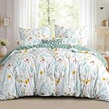 RUIKASI Bettwäsche 200x220 3 teilig Grün - Bettbezug Set mit Blumen Muster, Bettwäsche-Sets 200x220cm mit 2 Kissenbezügen 80x80 cm aus Mikrofaser mit Reißverschluss Weich und Bügelfrei