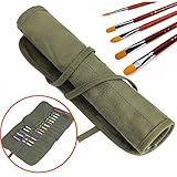 Stifterolle, Rollmäppchen Leinwand Pinseltasche Federmäppchen stifte Pinsel Etui Tasche Packen Case für Künstler Feder Aquarell Öl Pinsel, Armee Grün