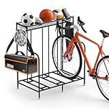 Fahrradständer Boden mit 3 Fahrrad Ständer Stellplätze, Extra Breiten Korb, 2 Haken, Fahrradaufbewahrung Fahrradunterstand, Fahrradträger für Rennrad E-Bike Mountainbike Kinderfahrrad Garage