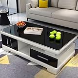 ZDFTGKM Marmor-Couchtisch, Glastische für das Wohnzimmer, 2-stufiger weißer Akzenttisch, rechteckige Luxus-Couchtische aus Glas mit Stauraum (Schwarz, 119,4 cm L x 61 cm B x 43,2 cm H)