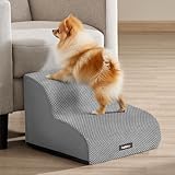 Feandrea Hundetreppe, 2 Stufen, Waffelcord, Haustiertreppe, für Bett, Sofa, wasserdicht, rutschfest, geringe Neigung, Abnehmbarer waschbarer Bezug, Griff, Taubengrau PPS012GD01