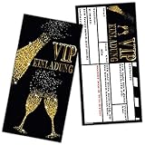 VIP EINLADUNG BUBBLES Kartenset XL (24 Stück) edle Einladungskarten in Schwarz & Gold für VIP Party Silvester Einweihung Geburtstag von BREITENWERK