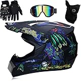 Bonbela Helm Professioneller Motocross Helm Kinder Erwachsene Motocross Dirt Bike Offroad Motorradhelm mit Schutzbrille Handschuhe Gesichtsbedeckung (S)