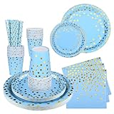 Pappteller Kindergeburtstag, Shodiffy Party Geschirrset Bunt 125 stück, inkl Pappteller, Becher, Servietten und Strohhalme Dekorationen, Ideal für Geburtstagsdeko Mädchen, Hochzeit