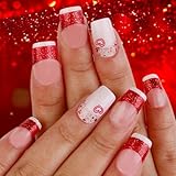 Valentine Press On Nails Quadratische Künstliche Nägel Glänzende Designs Künstliche Nägel Vollständige Abdeckung Künstliche Acrylnägel 24 Stück 12 Größen